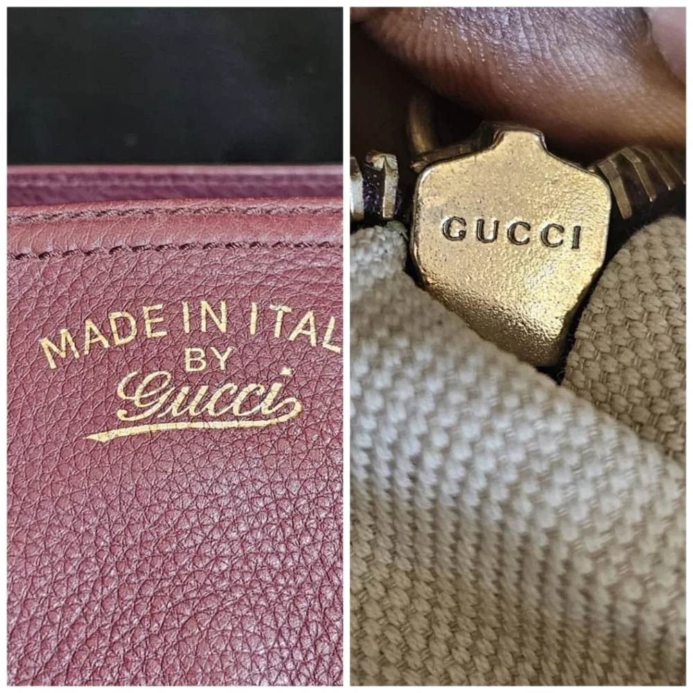 Authentic Gucci Bamboo Shopper Leather Satchel Bag Burgundy